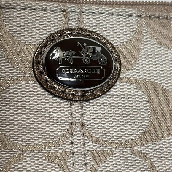 Auth COACH Signature - Beige Gold Jacquard Leather Coin Case - Picture 5 of 6
